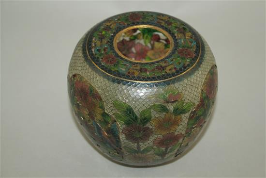 A Chinese plique à jour enamel jar, 13cm